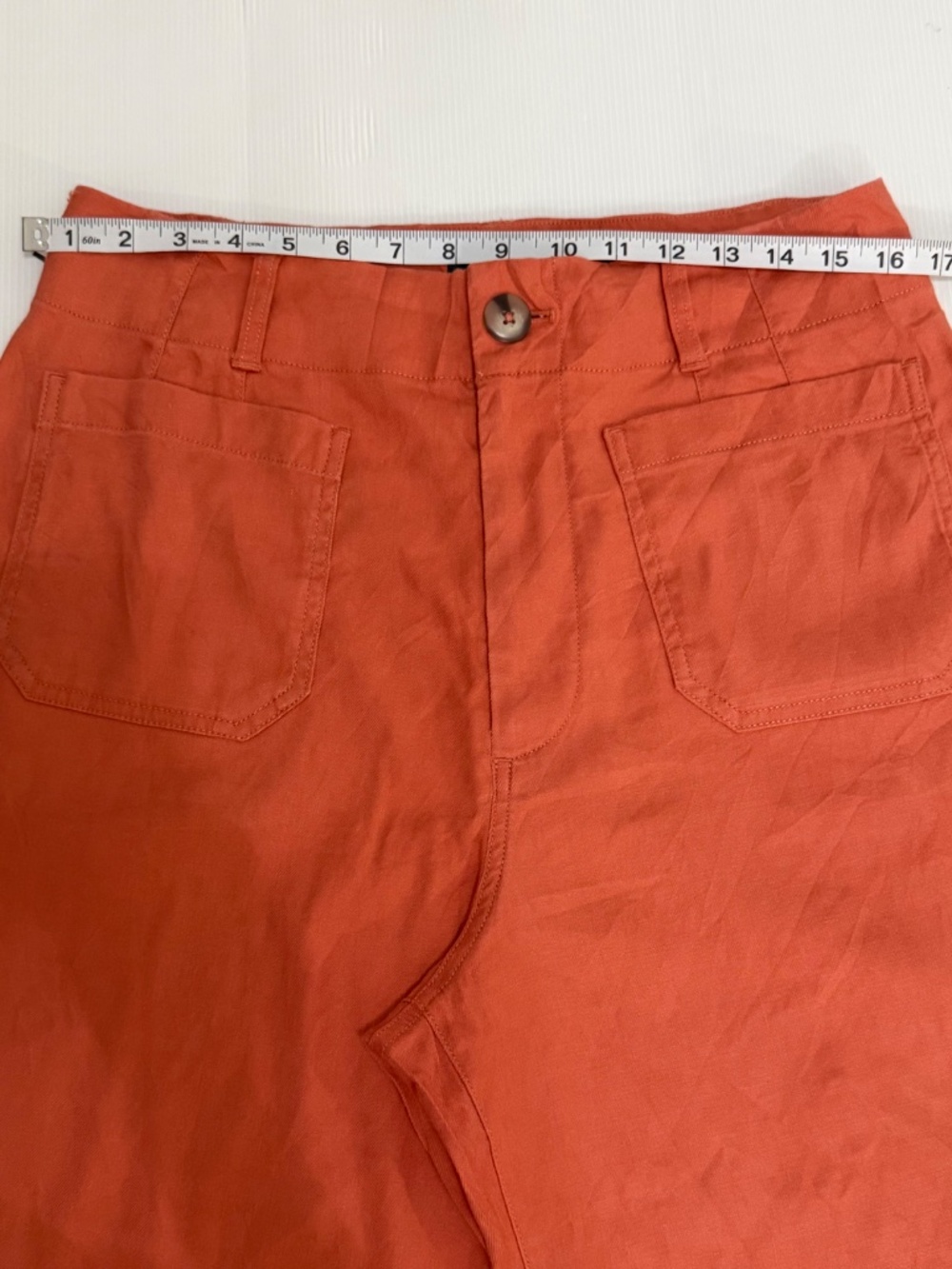Anthropologie Maeve The Colette Crop Wide Leg Linen Blend Pants Orange Size 31 - Picture 7 of 12